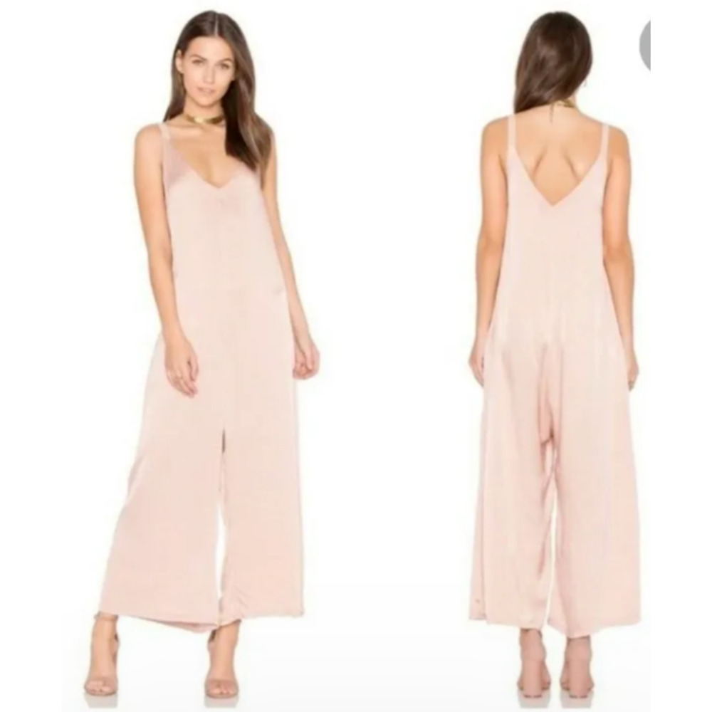 LA CAUSA Wide Leg Jumpsuit Slip Dress Style‎ Tan M Viscose Rayon